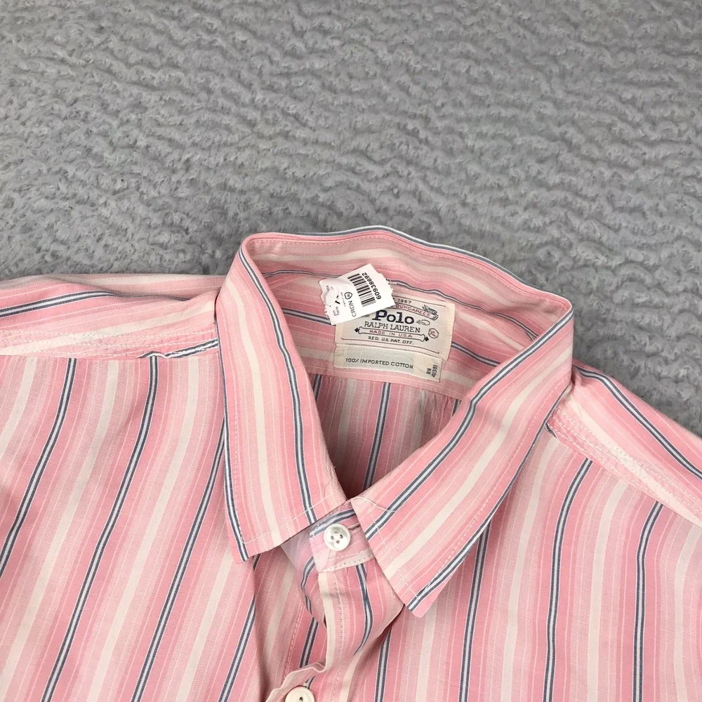 Vintage Polo Ralph Lauren Shirt Mens XL Pink Multi Striped Imported Cotton LS